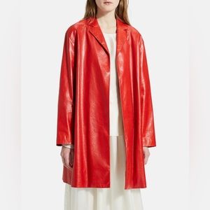▫️Theory▫️Red Leather Knee Length Overlay Coat